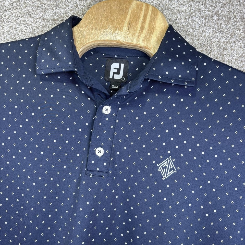 FootJoy Polo Shirt Mens Large Blue Diamond Print Golf Performance Stretch
